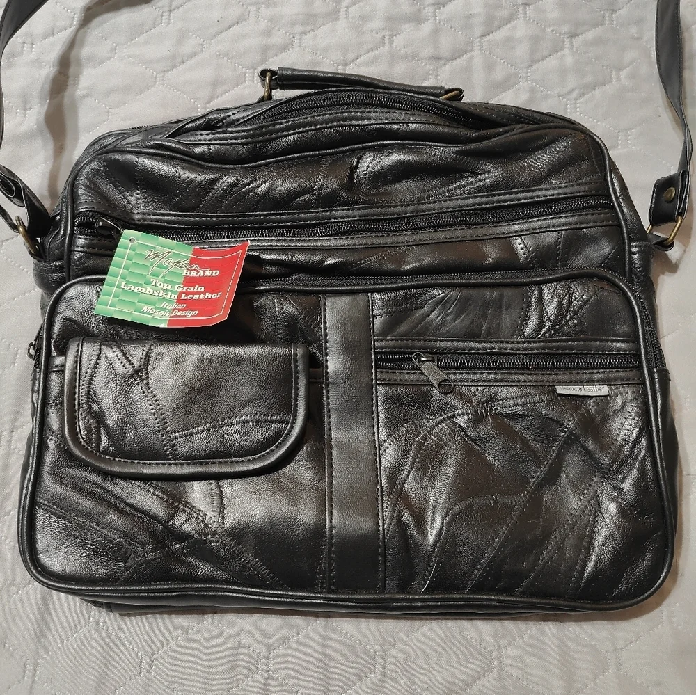 Maxam Black Genuine Leather Briefcase Bag With Strap